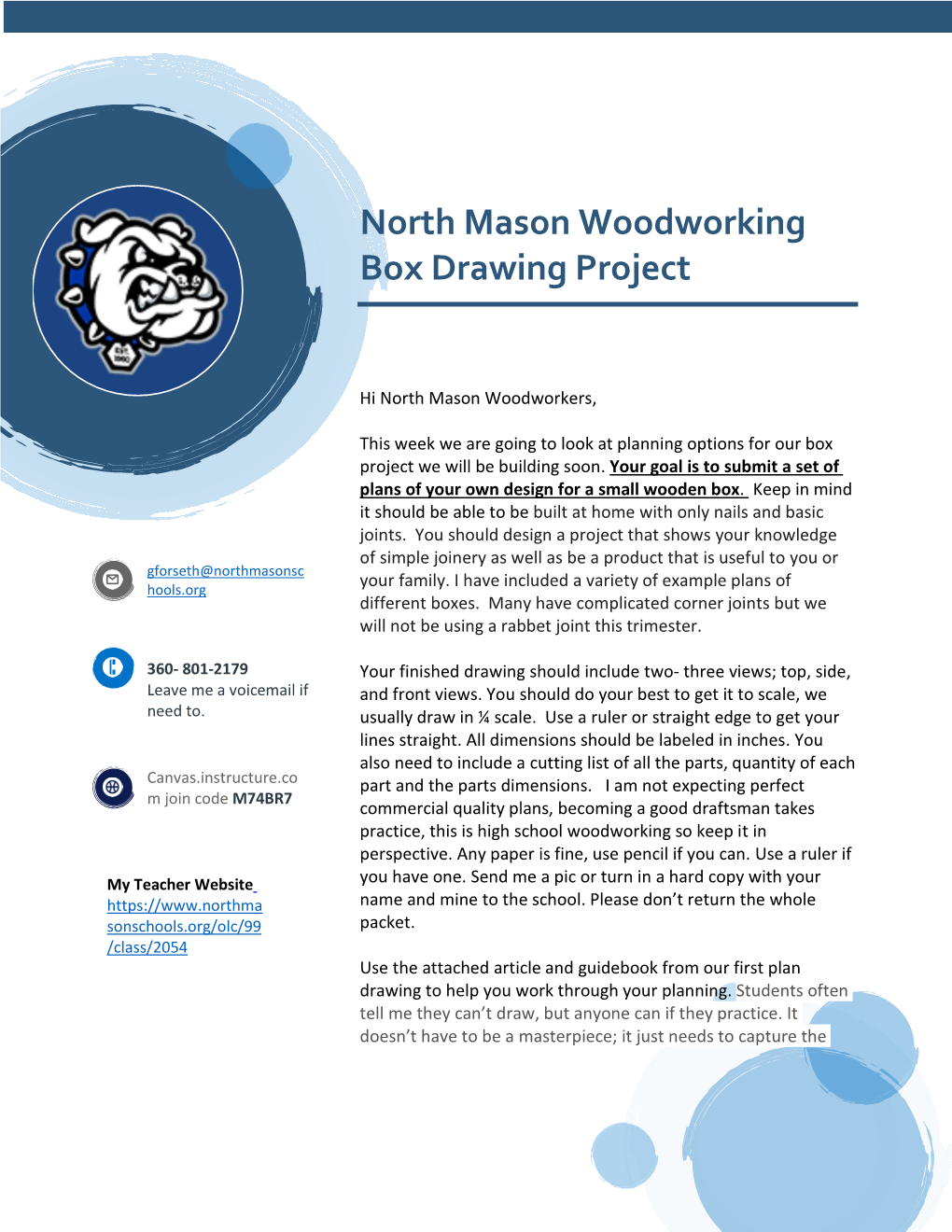 North Mason Woodworking Box Drawing Project