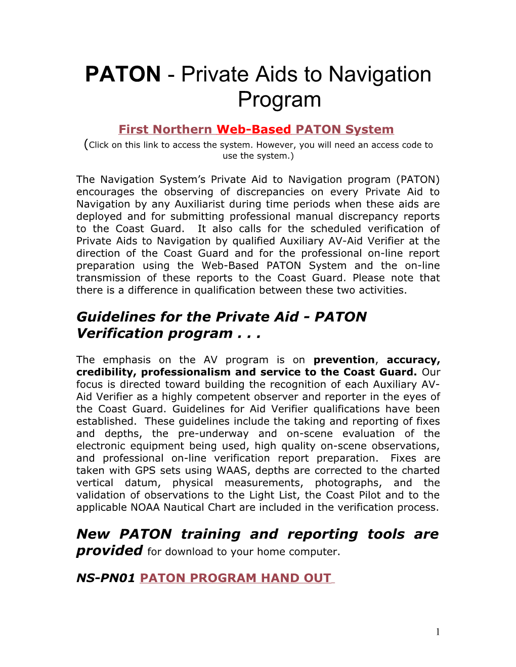 PATON - Private Aids to Navigation Program