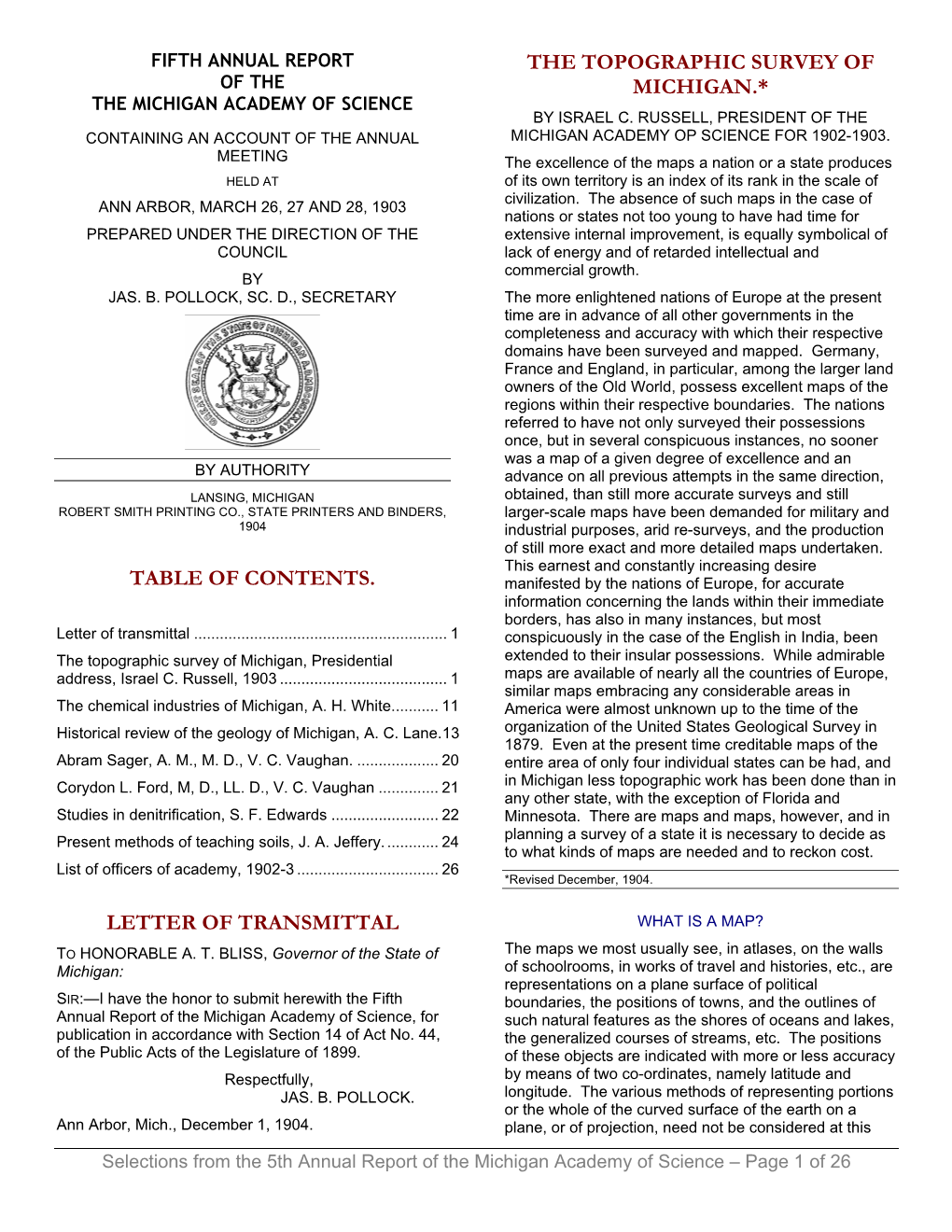 Table of Contents. Letter of Transmittal