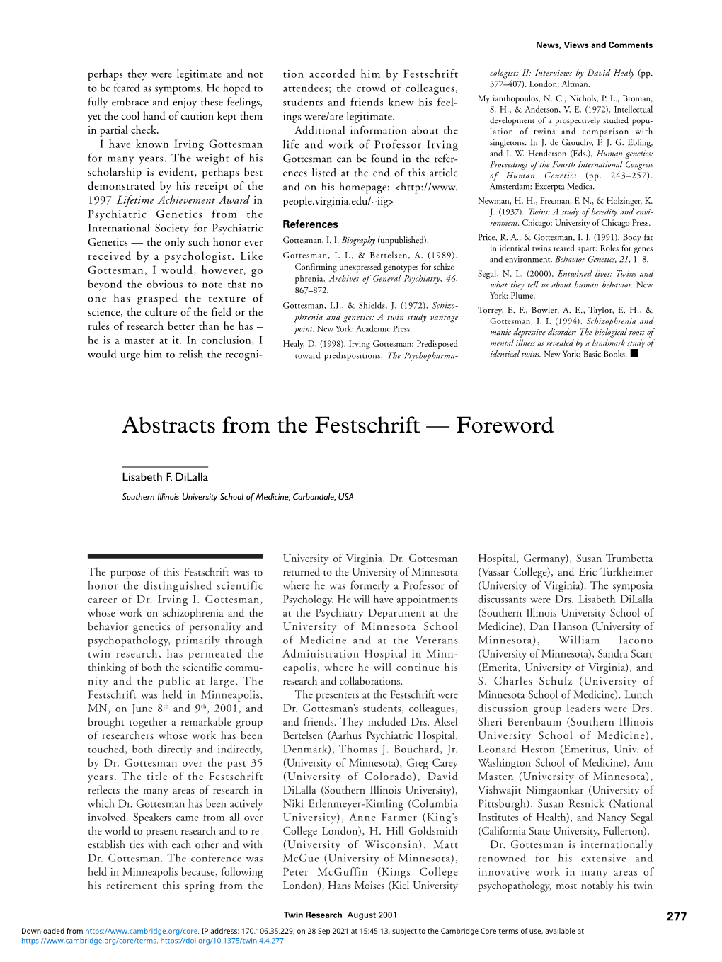 Abstracts from the Festschrift — Foreword