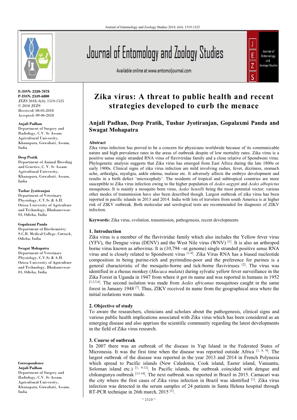 Zika Virus: a Threat to Public Health and Recent Strategies Developed To