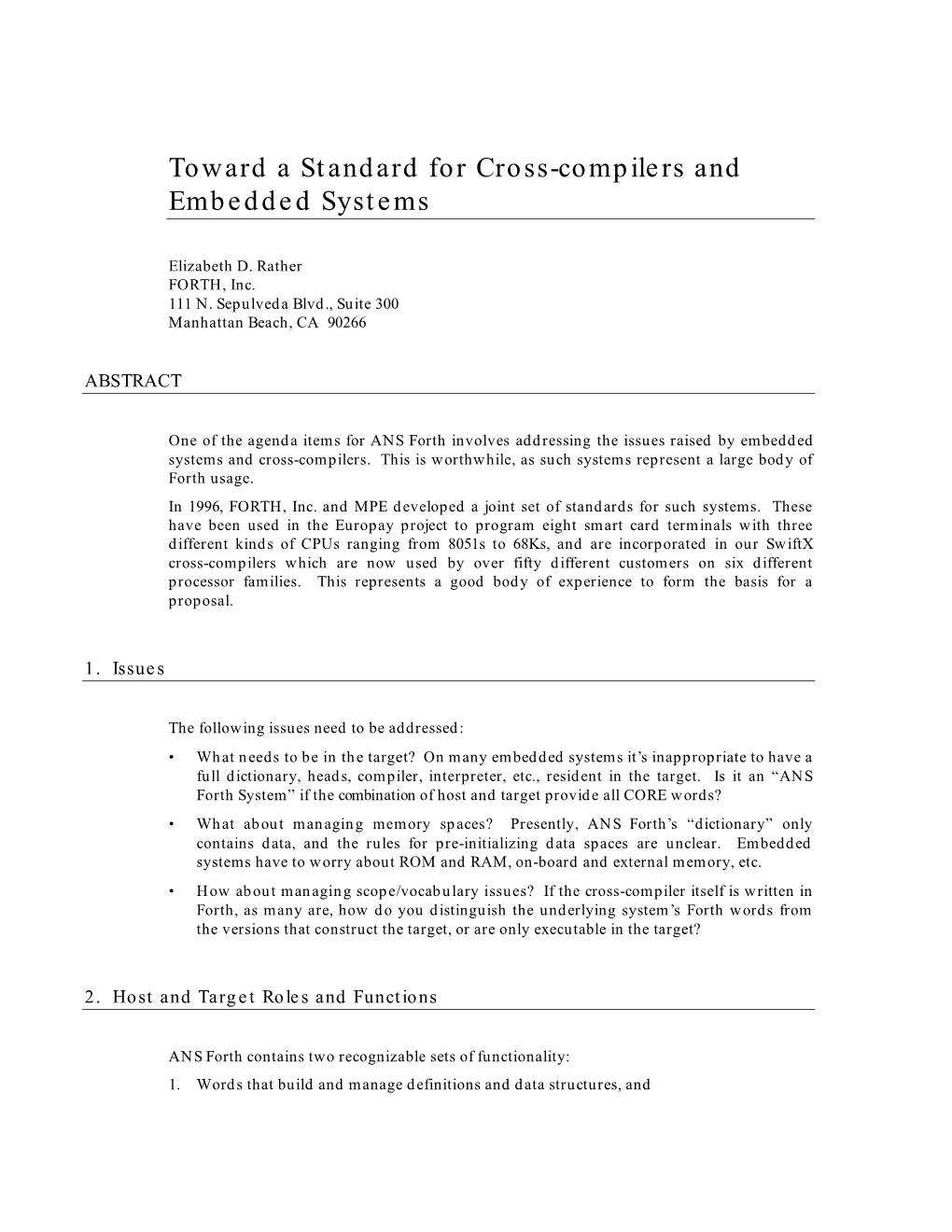 Toward a Standard for Cross-Compilers and Embedded Systems