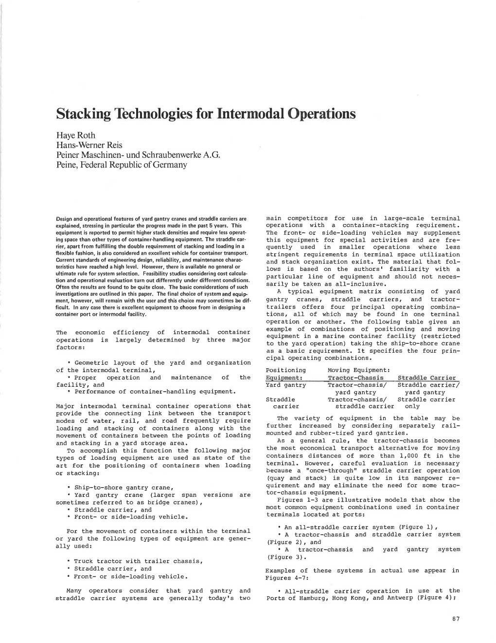 Stacking Technologies for Intermodal Operations