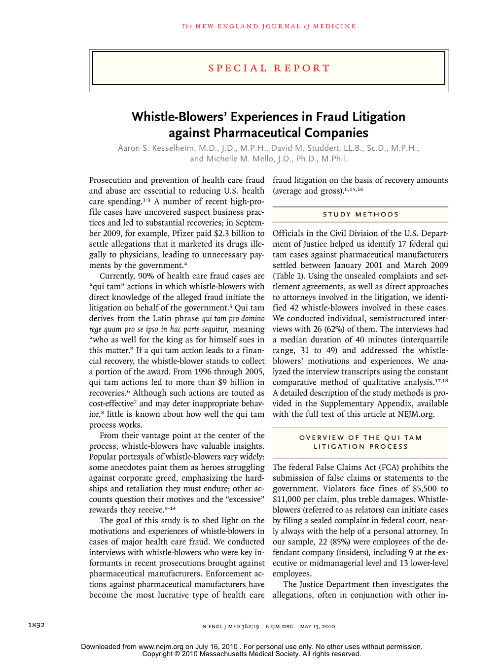 Whistle-Blowers' Experiences in Fraud Litigation Against Pharmaceutical