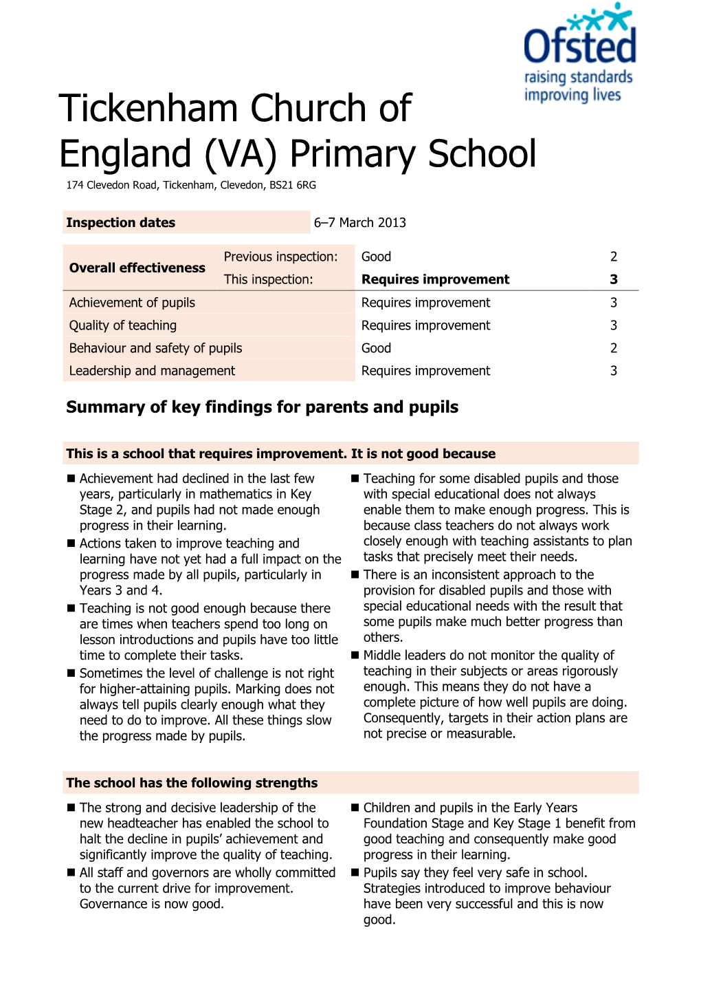 Tickenham Church of England (VA) Primary School 174 Clevedon Road, Tickenham, Clevedon, BS21 6RG