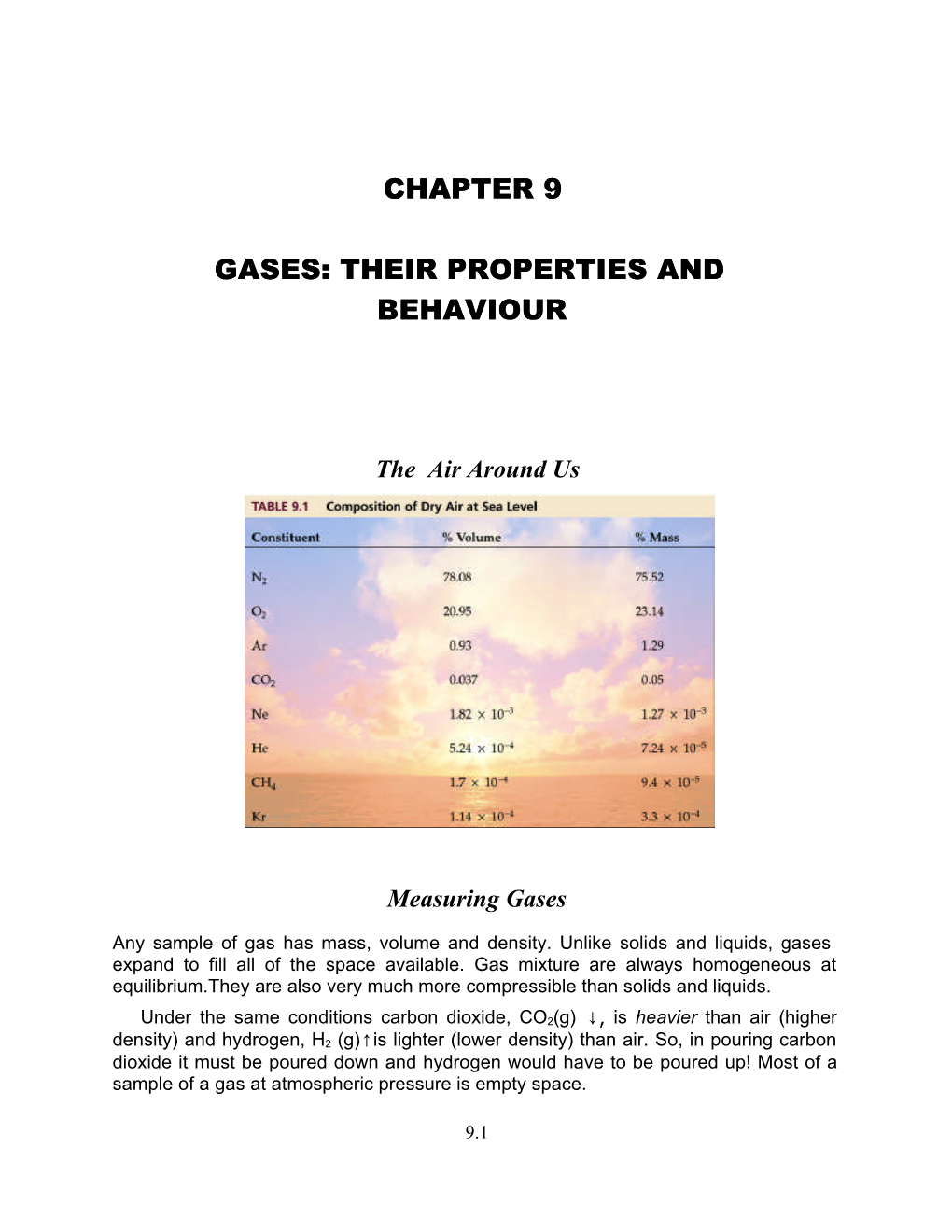 Chapter 9 Gases: Their Properties and Behaviour