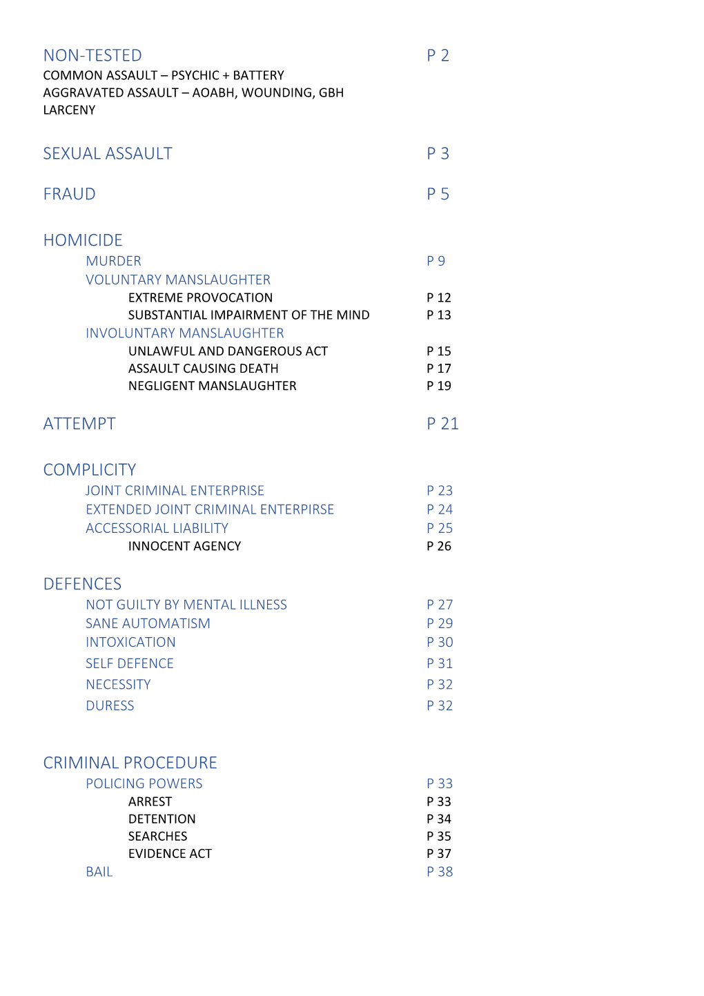 Non-Tested P 2 Sexual Assault P 3 Fraud P 5 Homicide