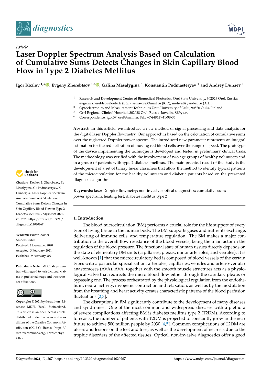 Laser Doppler Spectrum Analysis Based on Calculation of Cumulative Sums Detects Changes in Skin Capillary Blood Flow in Type 2 Diabetes Mellitus