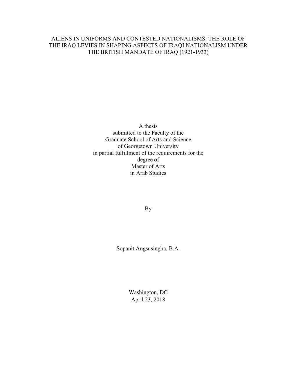 The Role of the Iraq Levies in Shaping Aspects of Iraqi Nationalism Under the British Mandate of Iraq (1921-1933)