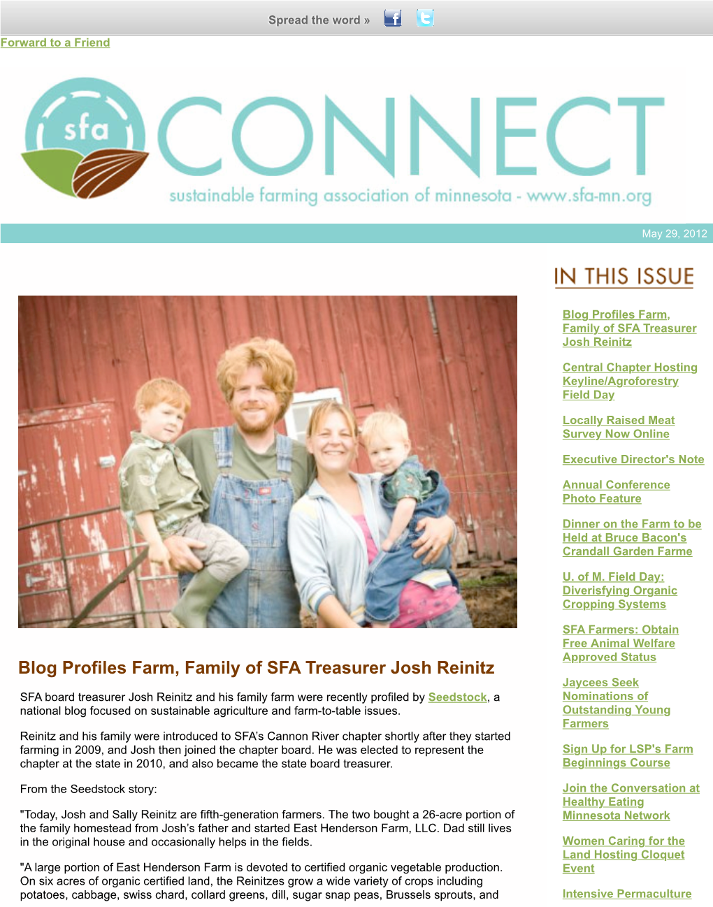 Blog Profiles Farm, Family of SFA Treasurer Josh Reinitz