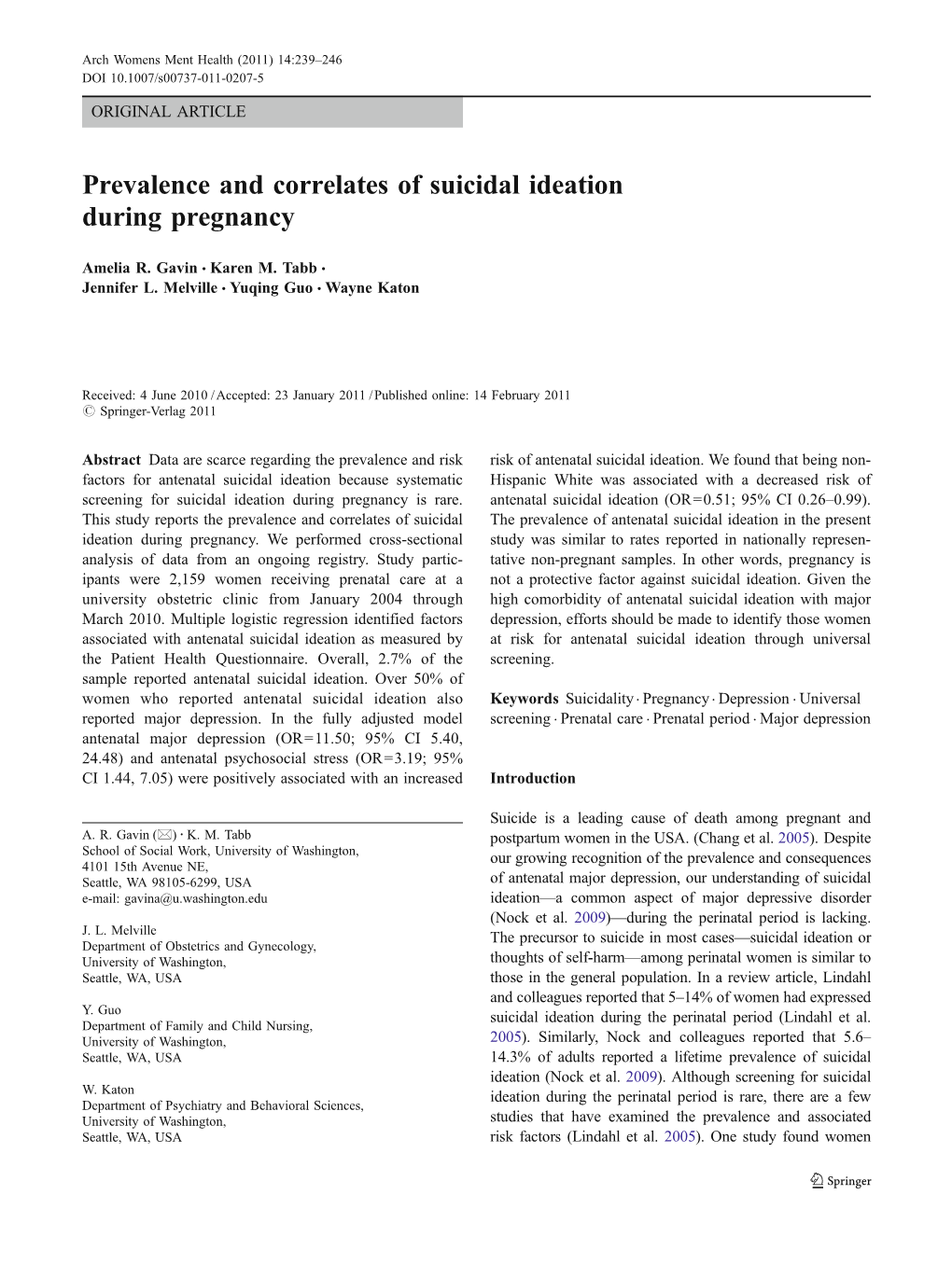 Prevalence and Correlates of Suicidal Ideation During Pregnancy