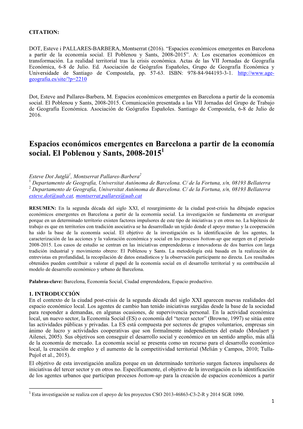 Espacios Económicos Emergentes En Barcelona a Partir De La Economía Social