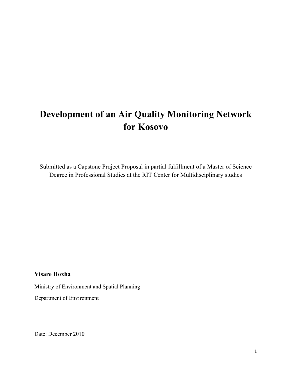 Development of an Air Quality Monitoring Network for Kosovo