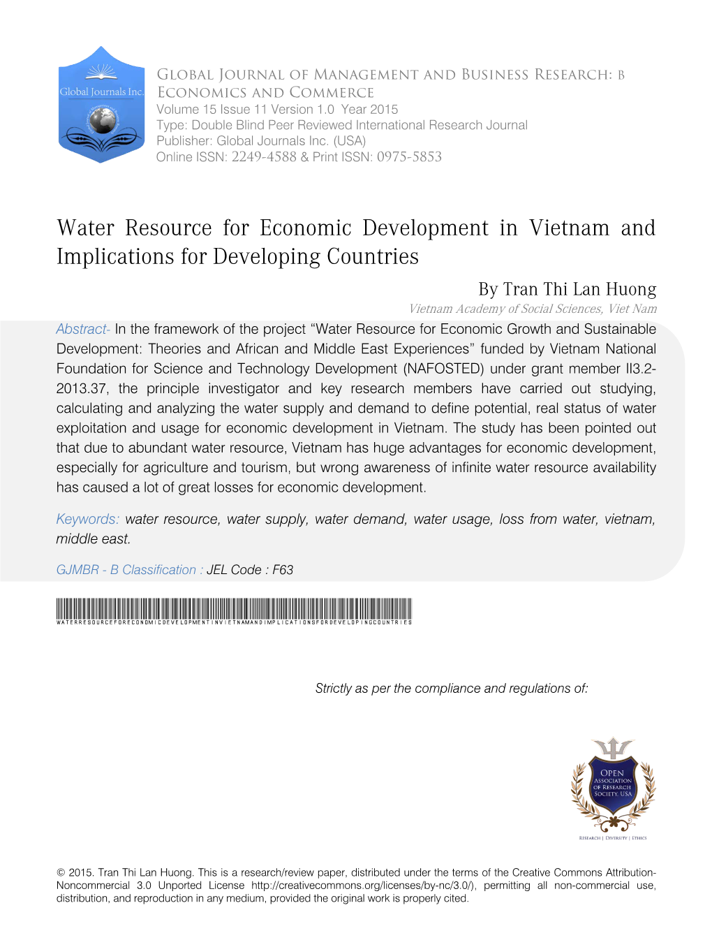 Water Resource for Economic Development in Vietnam And