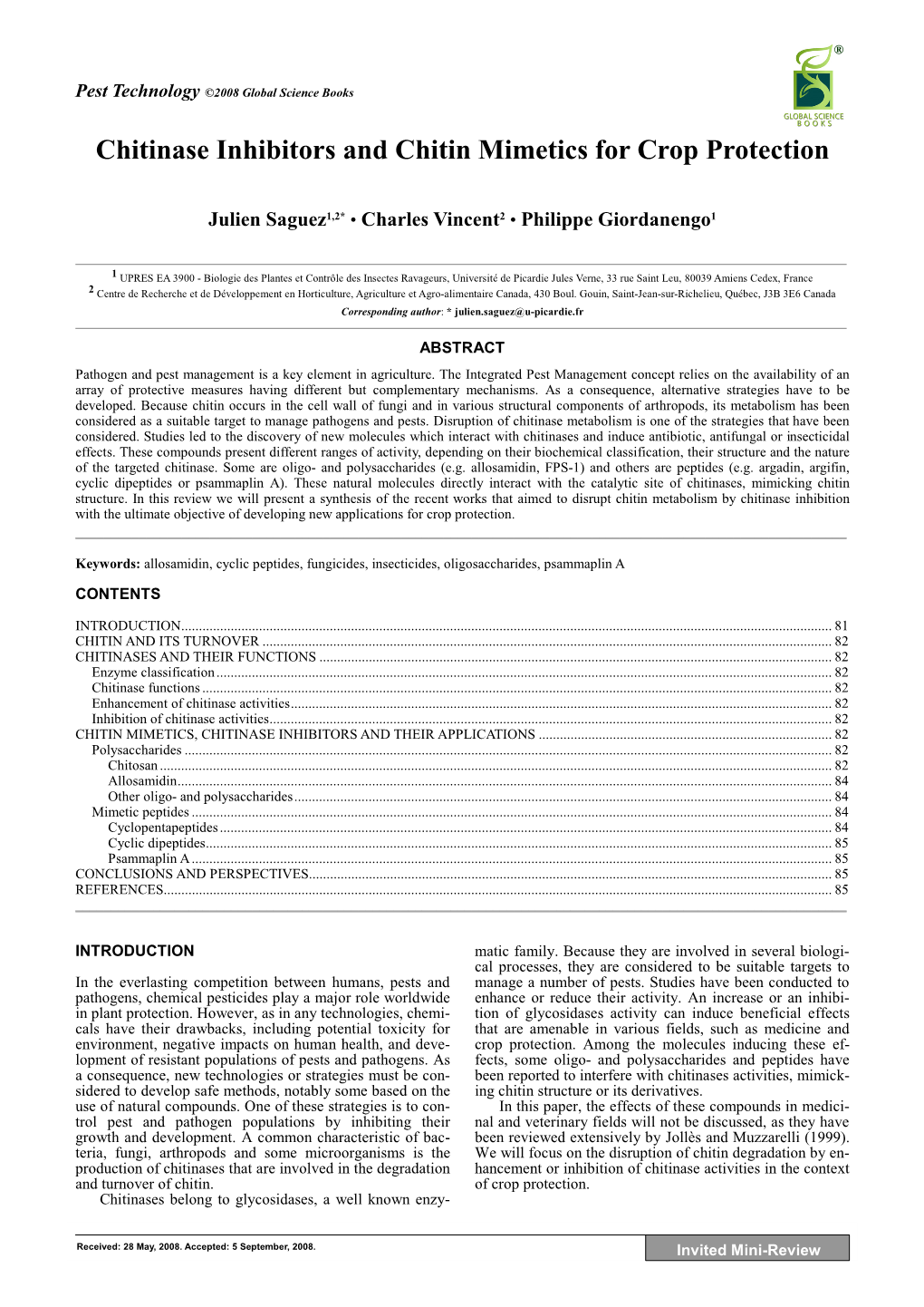 Chitinase Inhibitors and Chitin Mimetics for Crop Protection