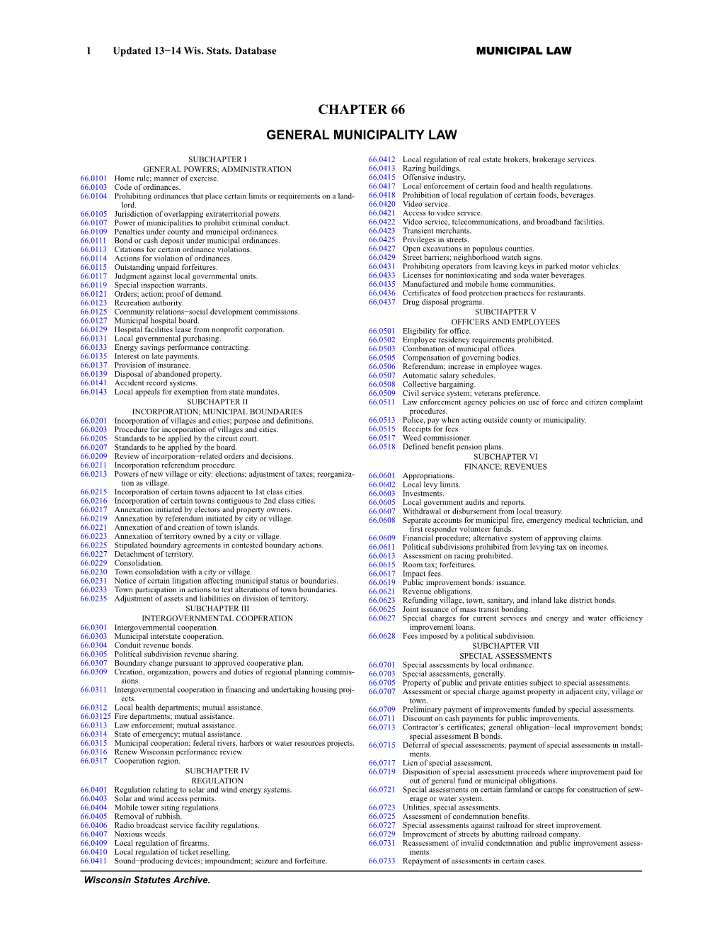 Chapter 66 General Municipality Law