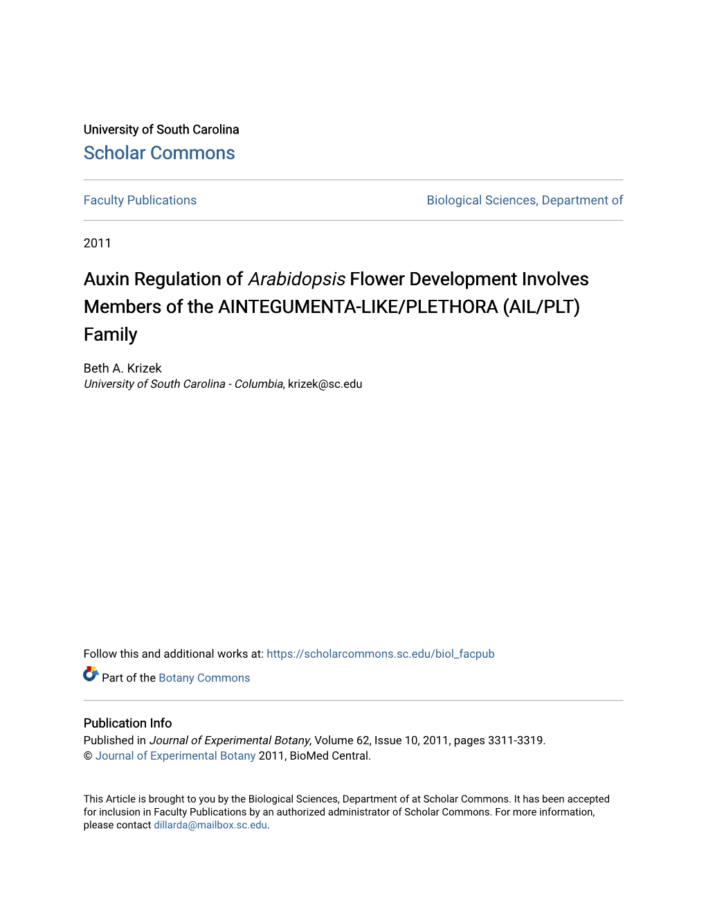 Flower Development Involves Members of the AINTEGUMENTA-LIKE/PLETHORA (AIL/PLT) Family