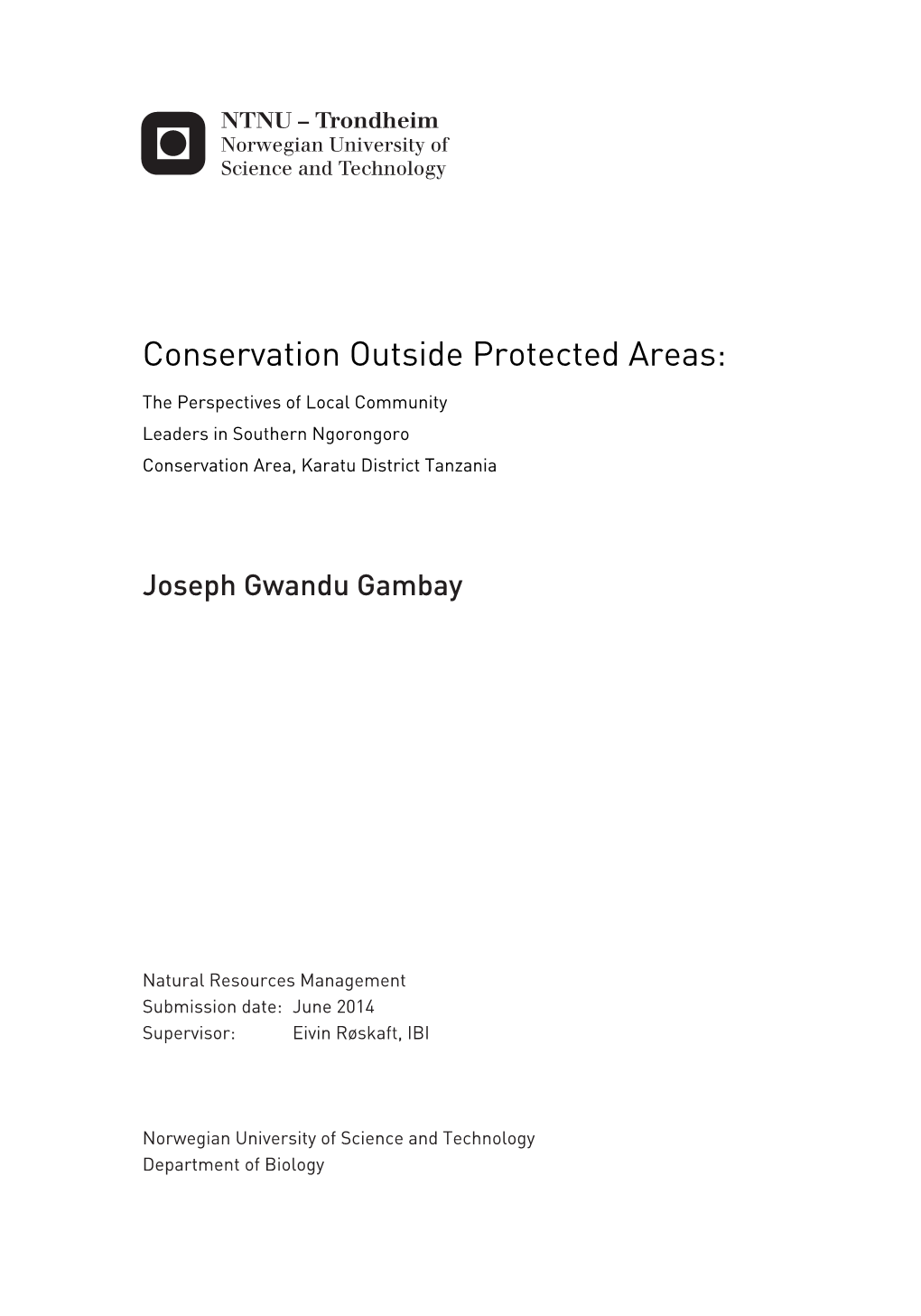 Conservation Outside Protected Areas