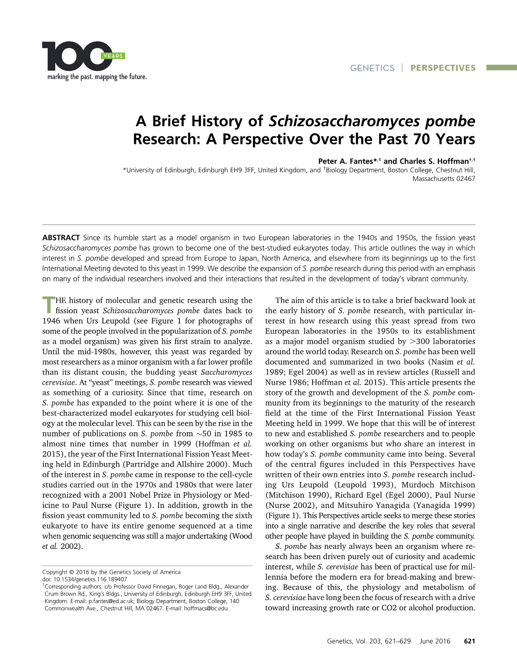 A Brief History of Schizosaccharomyces Pombe Research: a Perspective Over the Past 70 Years