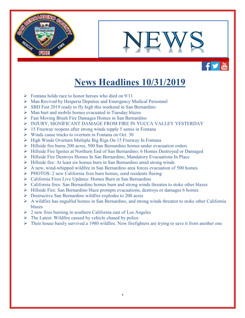 News Headlines 10/31/2019