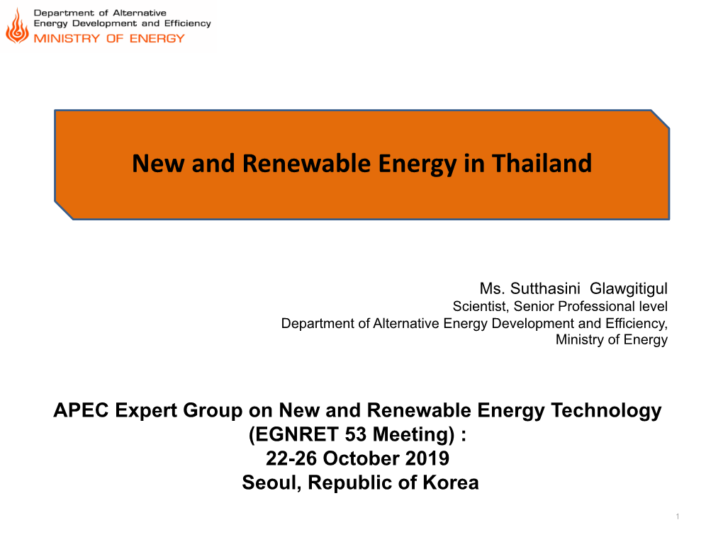 New and Renewable Energy in Thailand