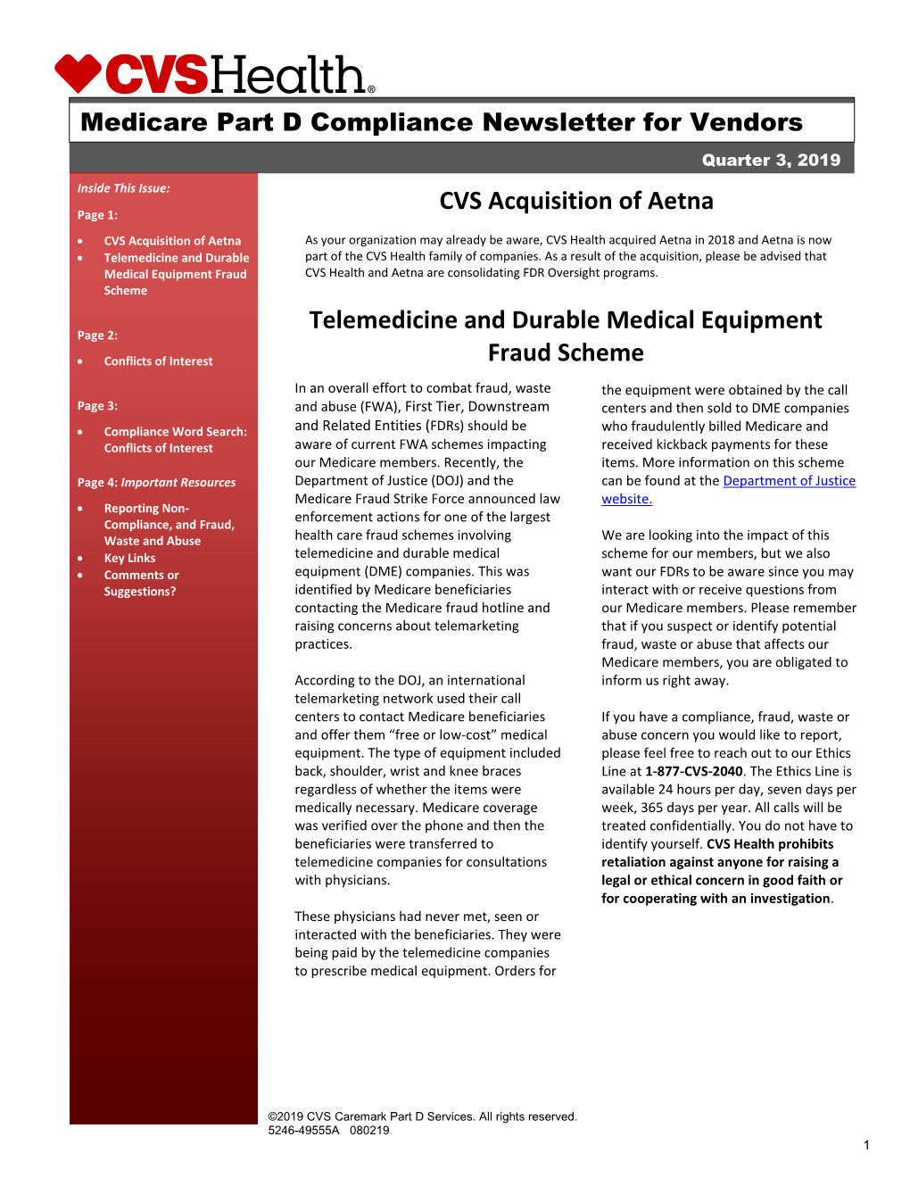 CVS Acquisition of Aetna Telemedicine and Durable Medical