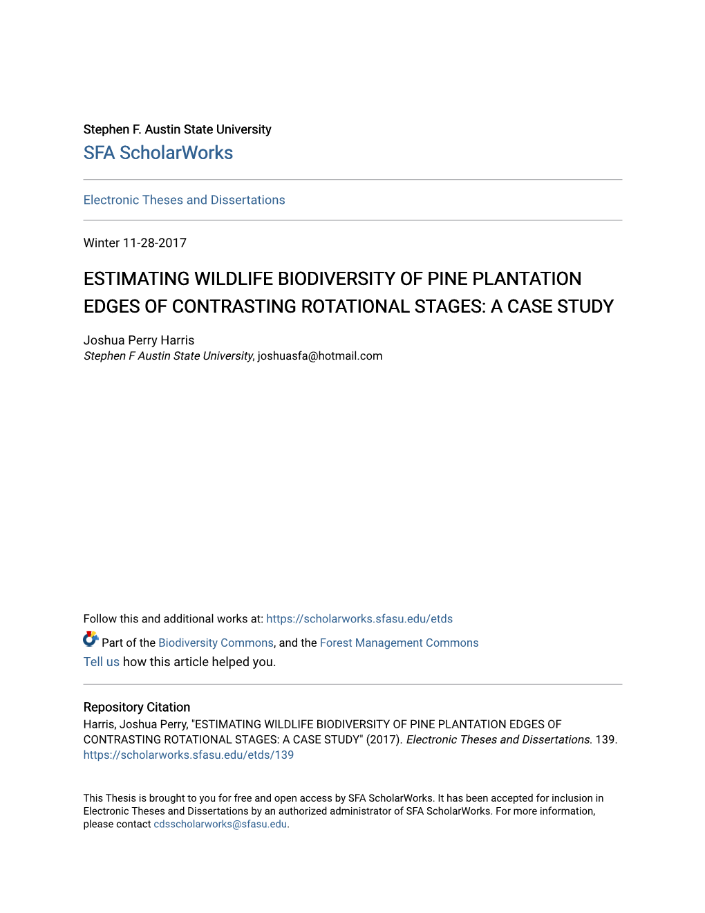 Estimating Wildlife Biodiversity of Pine Plantation Edges of Contrasting Rotational Stages: a Case Study