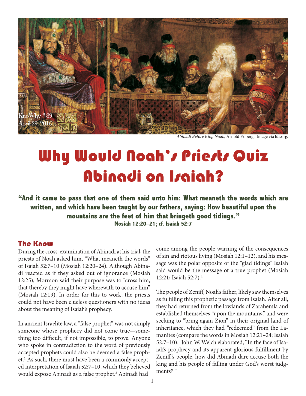 Why Would Noah's Priests Quiz Abinadi on Isaiah?