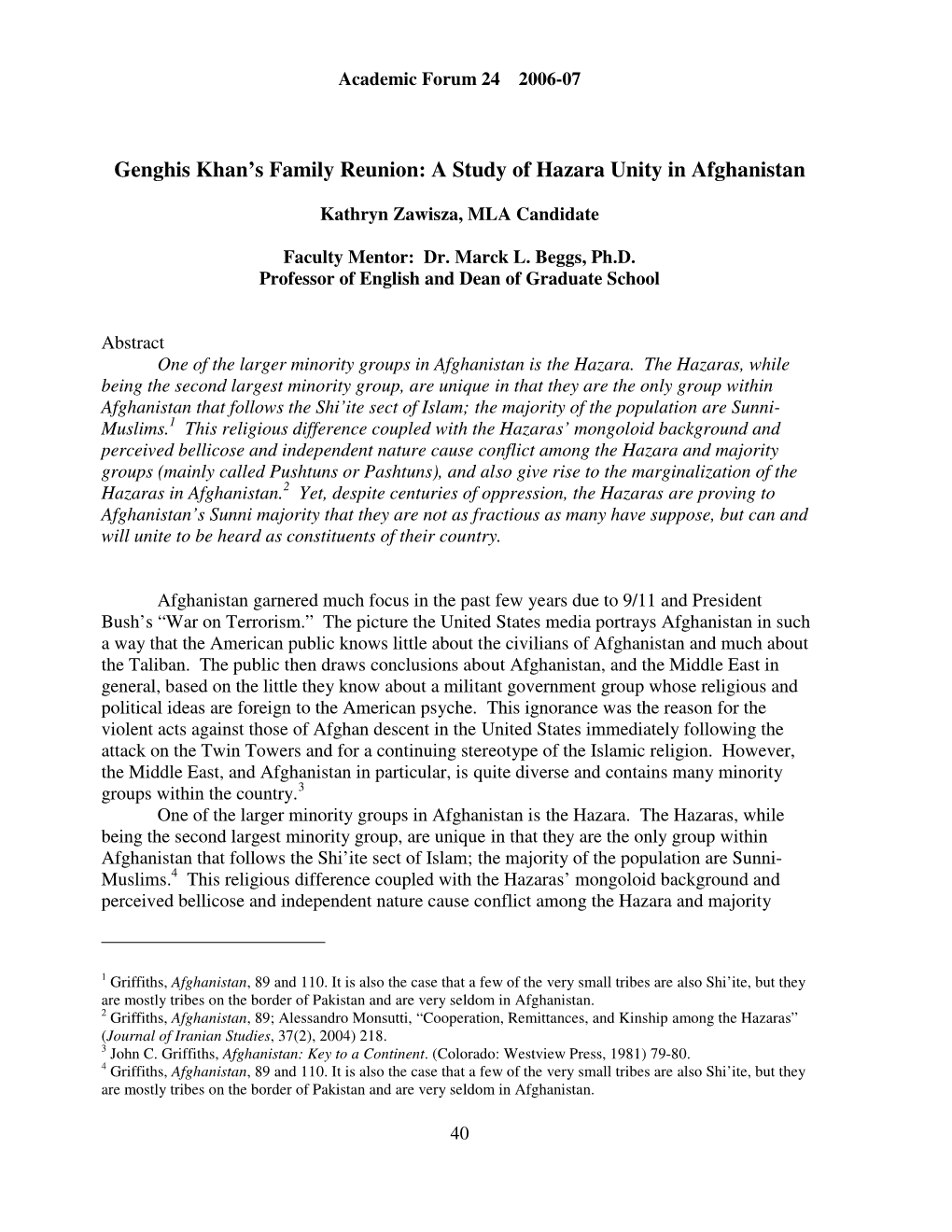 Genghis Khan's Family Reunion: a Study of Hazara Unity in Afghanistan