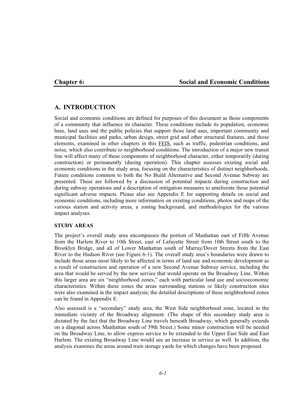 Chapter 6: Social and Economic Conditions A. INTRODUCTION