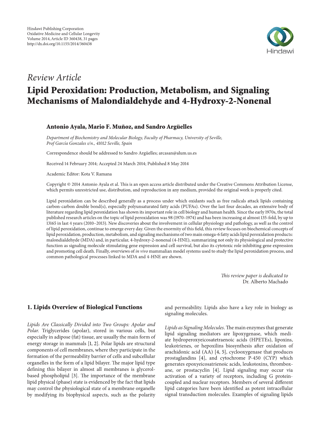 Review Article Lipid Peroxidation: Production, Metabolism, and Signaling Mechanisms of Malondialdehyde and 4-Hydroxy-2-Nonenal