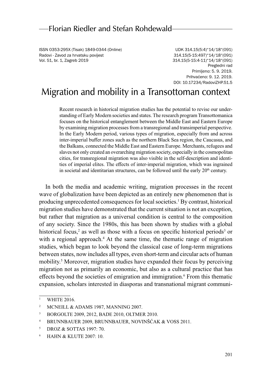 Migration and Mobility in a Transottoman Context