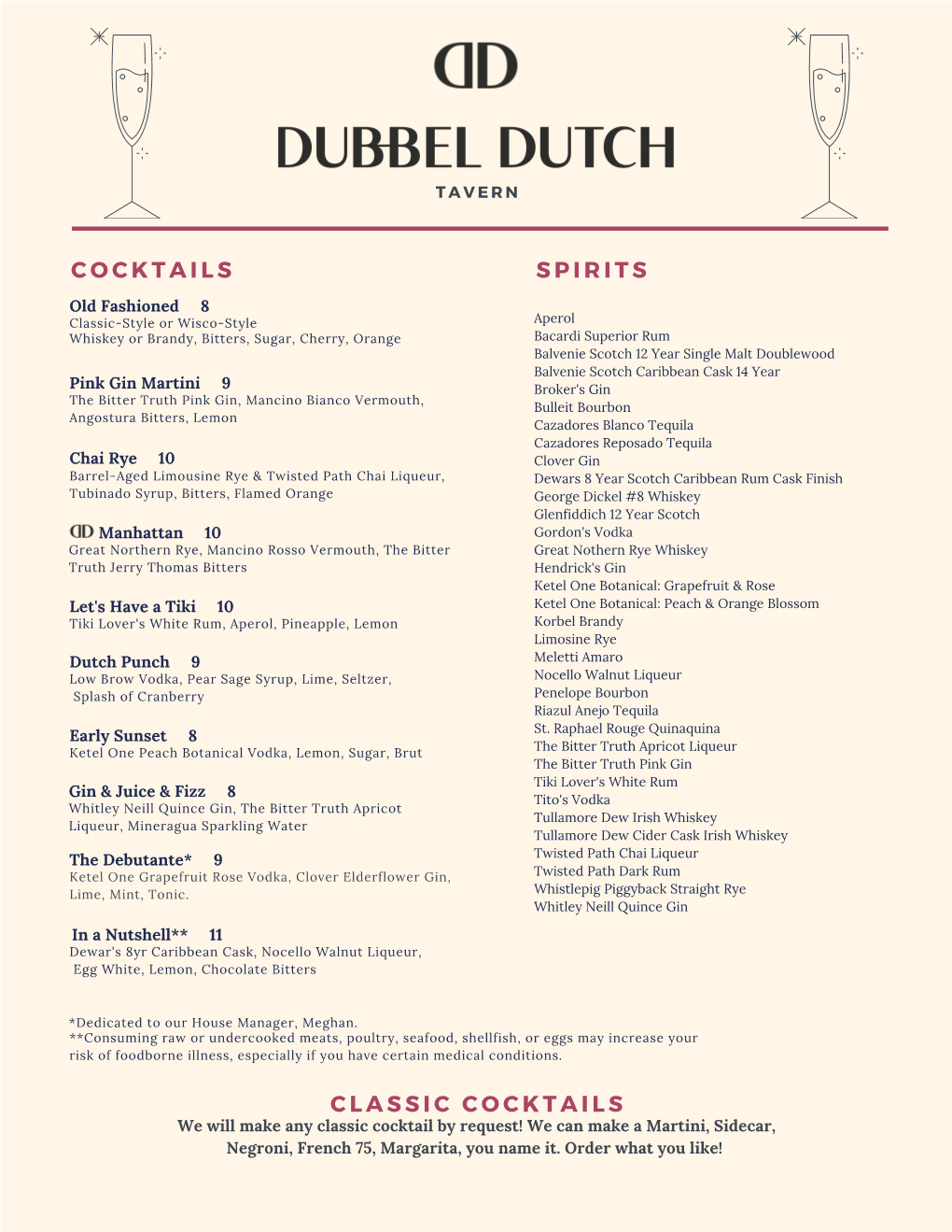 Dubbel Dutch Tavern Menu