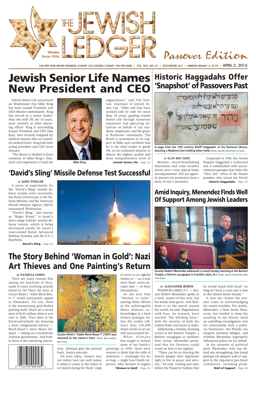 Passover Edition $30 PER YEAR WITHIN MONROE COUNTY, $32 OUTSIDE COUNTY 70¢ PER ISSUE N VOL