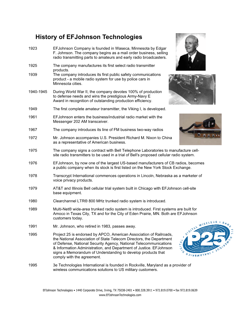 History of Efjohnson Technologies