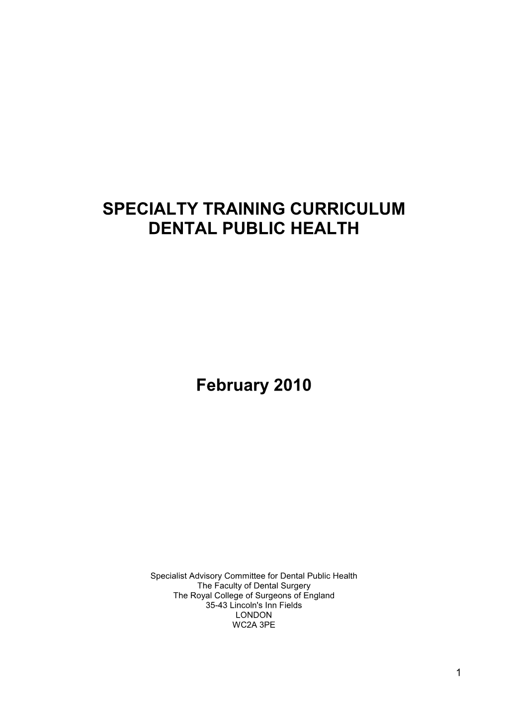 Specialty Training Curriculum in Dental Public Health