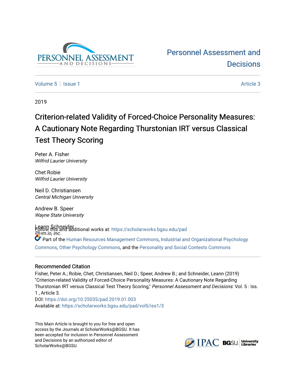 Criterion-Related Validity of Forced-Choice Personality Measures: a Cautionary Note Regarding Thurstonian IRT Versus Classical Test Theory Scoring