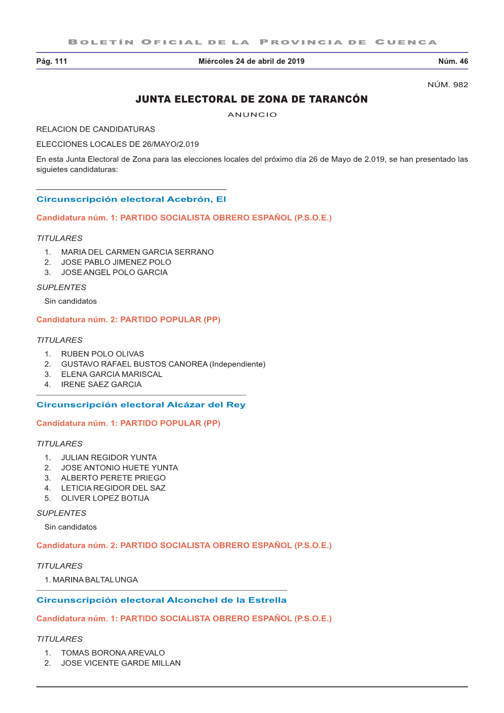 Junta Electoral De Zona De Tarancón