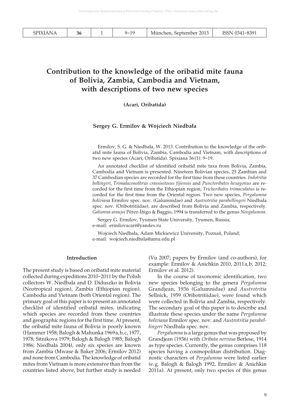 Contribution to the Knowledge of the Oribatid Mite Fauna of Bolivia, Zambia, Cambodia and Vietnam, with Descriptions of Two New Species