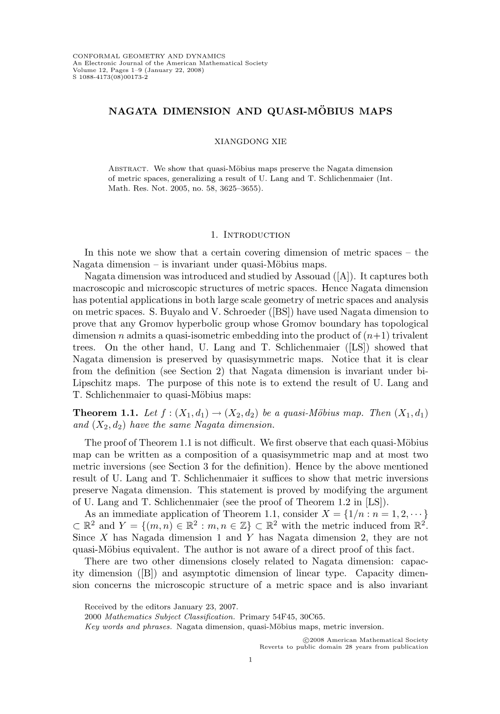 Nagata Dimension and Quasi-M¨Obius Maps