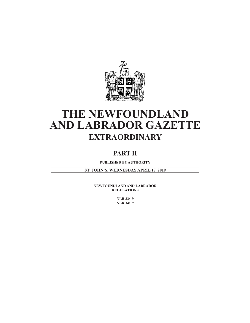 The Newfoundland and Labrador Gazette Extraordinary