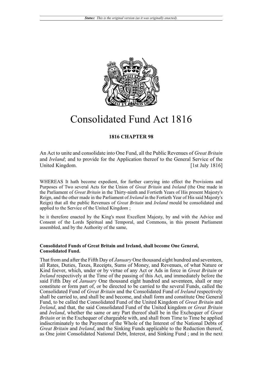 Consolidated Fund Act 1816
