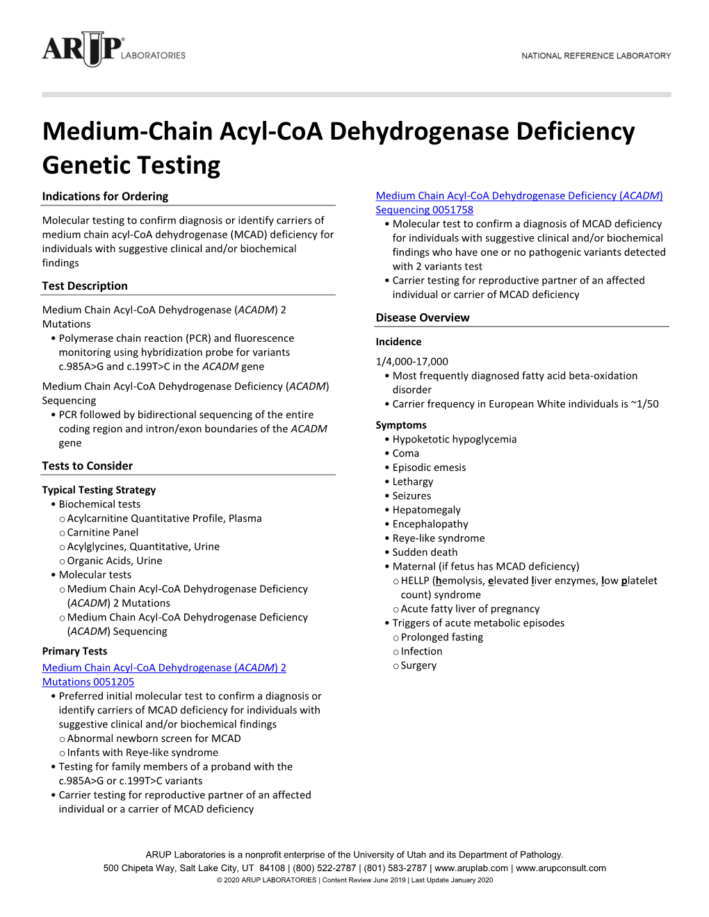 Medium-Chain Acyl-Coa Dehydrogenase Deficiency Genetic