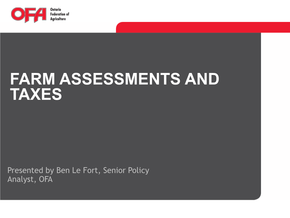 Farm Assessments and Taxes