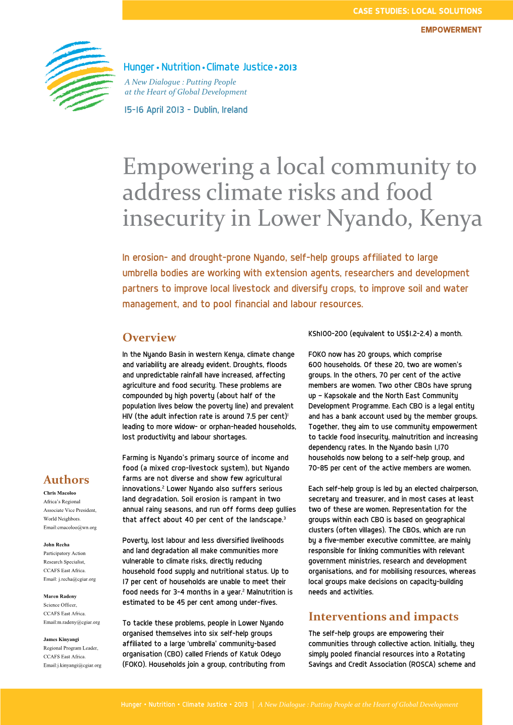 Empowering a Local Community to Address Climate Risks and Food Insecurity in Lower Nyando, Kenya