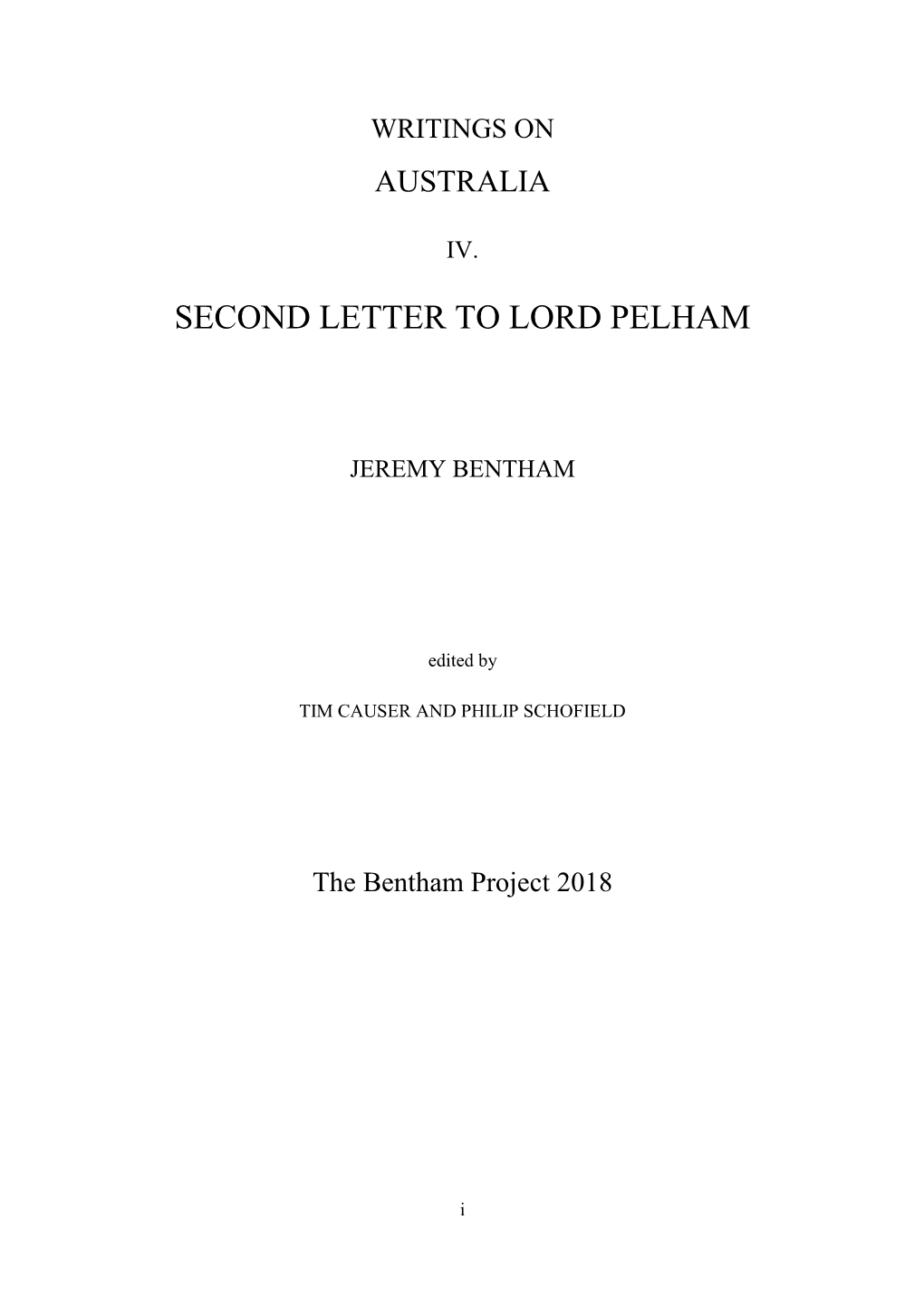 Second Letter to Lord Pelham