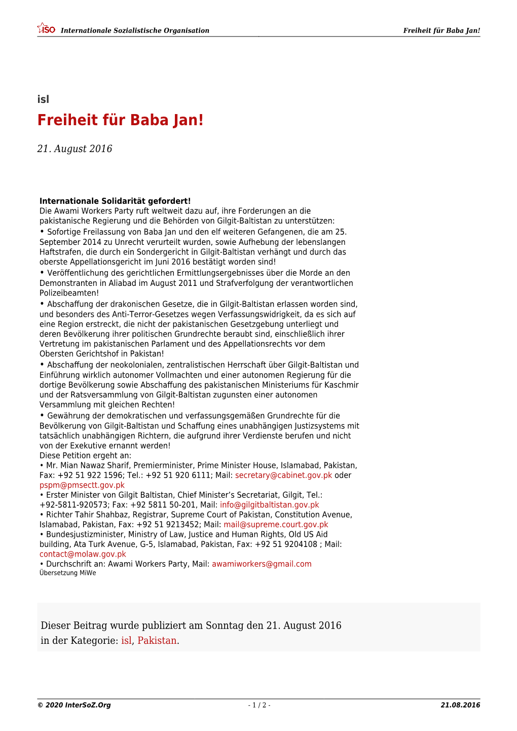 Freiheit Für Baba Jan!