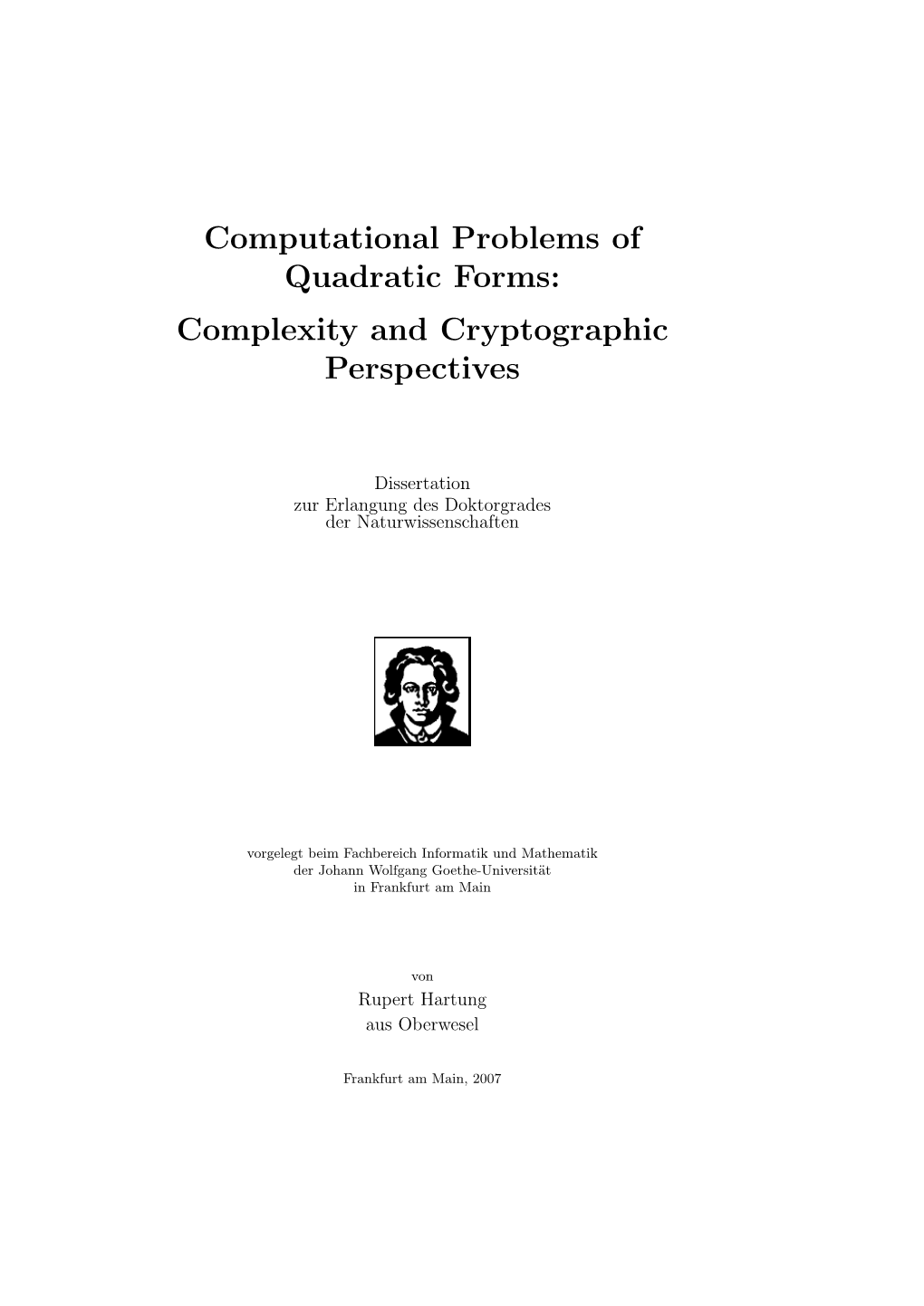 Computational Problems of Quadratic Forms: Complexity and Cryptographic Perspectives