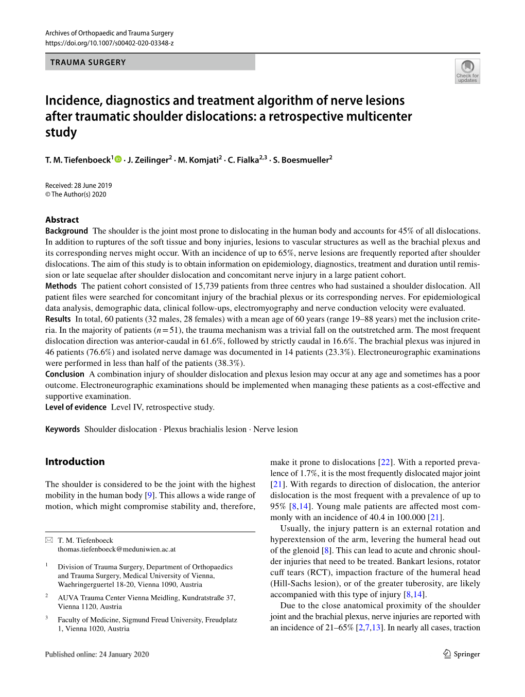Incidence, Diagnostics and Treatment Algorithm of Nerve Lesions After Traumatic Shoulder Dislocations: a Retrospective Multicenter Study