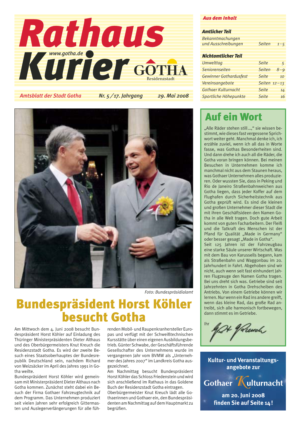 Bundespräsident Horst Köhler Besucht Gotha